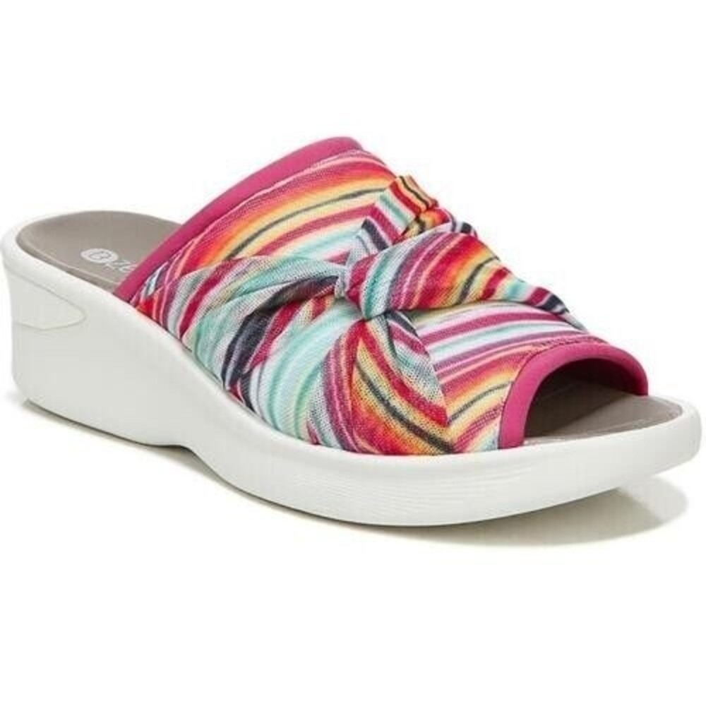 Bzees Smile II Slide Wedge Sandals Womens 8.5 M Wave Stripes Multi Shoes